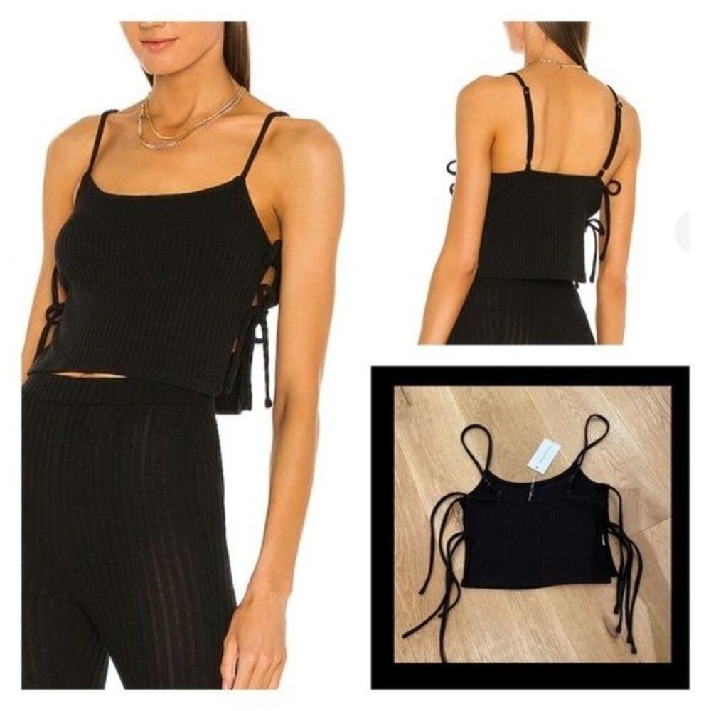 Revolve - Lovers + Friends Delilah Tie Side Sleeveless Crop Top Ribbed Black